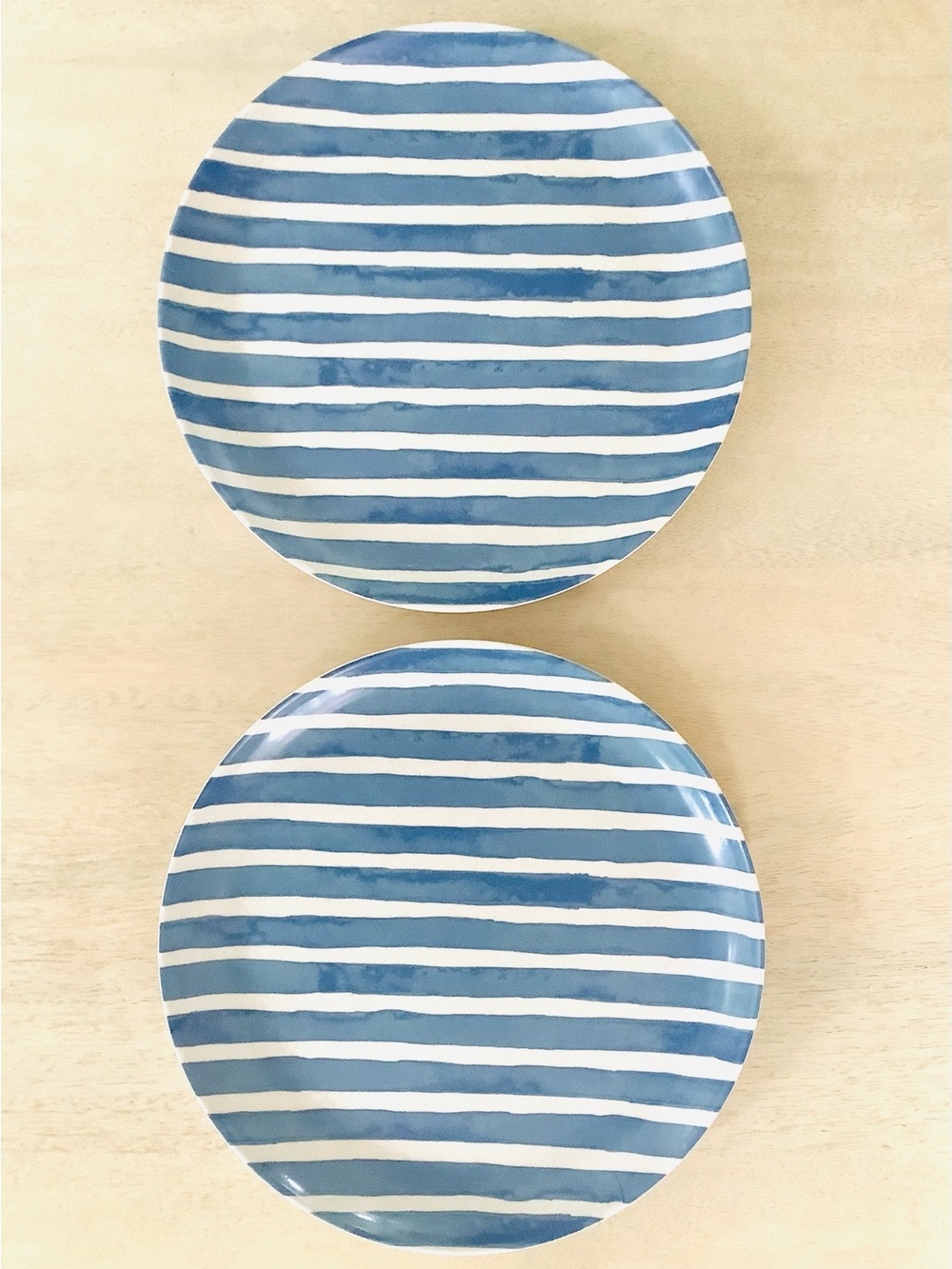 2 Threshold 8” Blue Striped Melamine Salad Plates